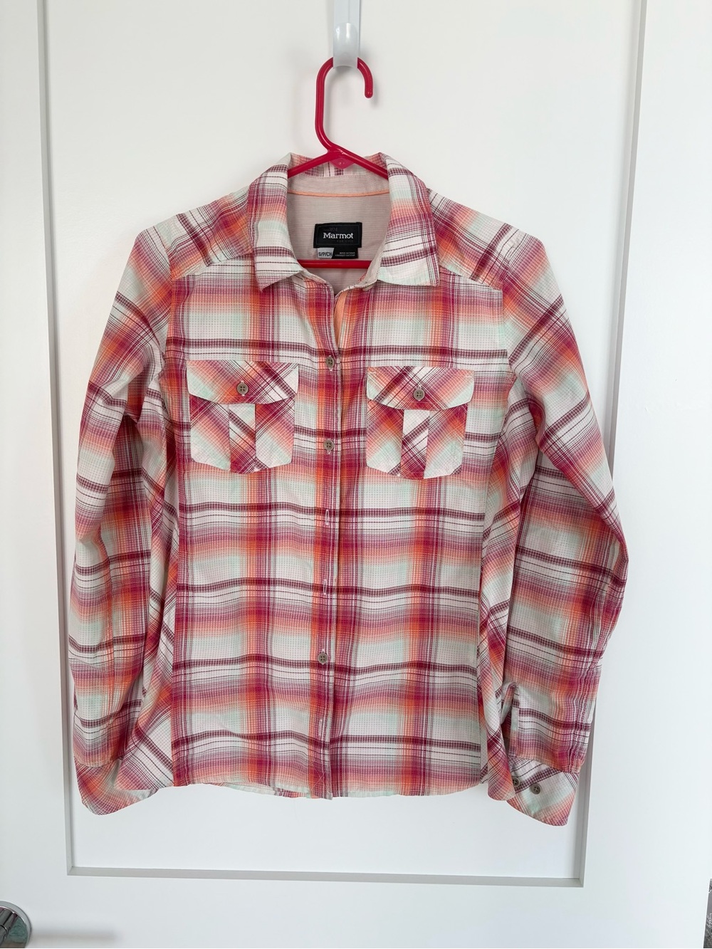 Marmot Plaid Orange Button Down Shirt size S/P